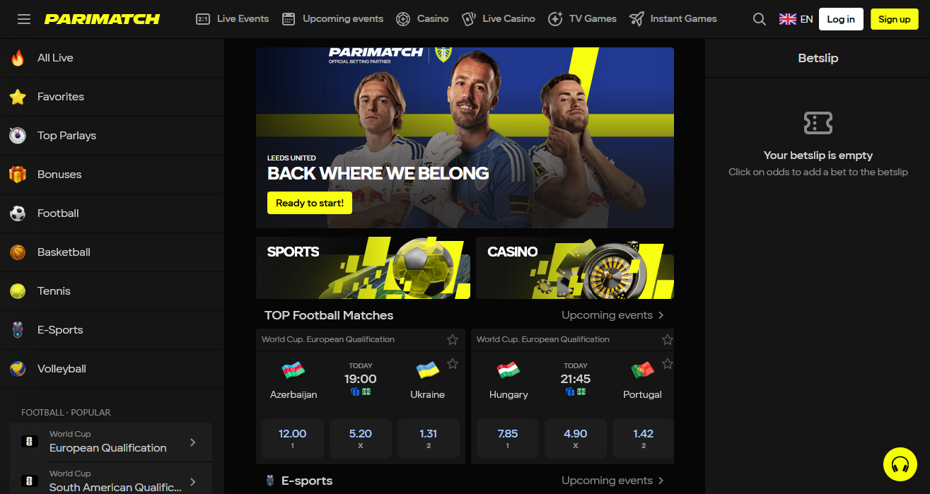 Startseite der offiziellen Parimatch Austria Website